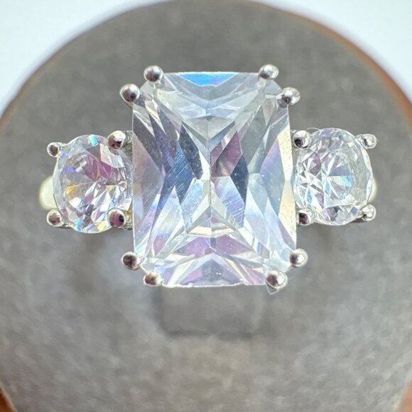 Sterling Silver 925 Cubic Zirconia Three Stone Prong Set Statement Ring Size 7 - Picture 9 of 15